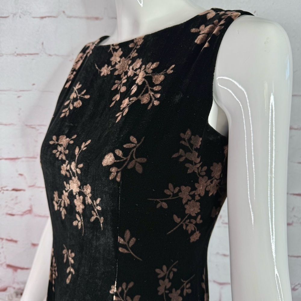 JONES NY EVENING 6P Black & Brown Velvet Design Sleeveless Sheath Midi Dress - Picture 3 of 16